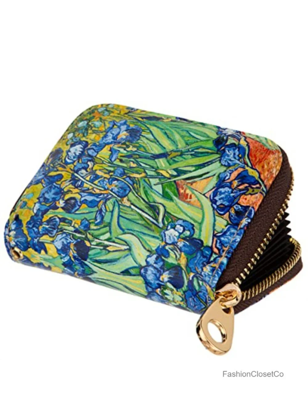 RFID Blocking Zipper Leather Card Case Wallet with Keychain